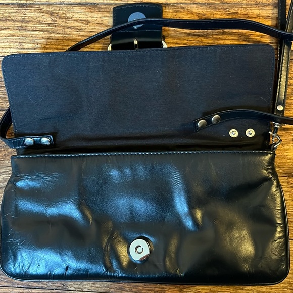 Gianni Bernini convertible wristlet shoulder bag black smooth leather - Picture 5 of 13